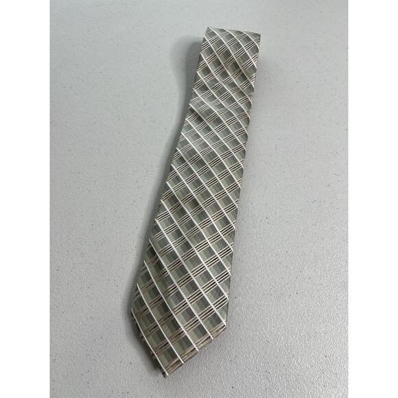 Platinum Designs Green, Tan, White Geometric Pattern Handmade Long Tie NWOT - Picture 3 of 6